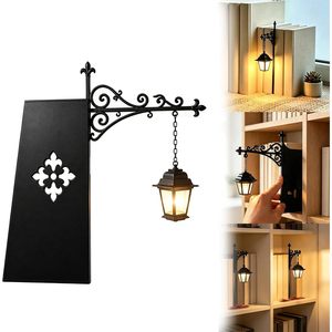 Lanterne de bibliothèque vintage style lampadaire, éclairage d'étagère, mini lampe LED blanc chaud, commande tactile, fonctionne sur piles, abat-jour en fer - Product Image 1