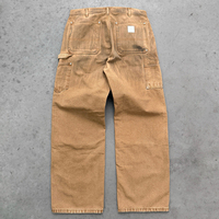 Fabricant sur mesure de pantalons de travail en denim pour hommes, coupe droite, double genou, hiver, marron, vintage, délavé, OEM ODM