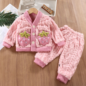 <span class=keywords><strong>Pigiama</strong></span> in pile per ragazze, a maniche lunghe, in flanella, con bottoni, morbido e soffice, set da 2 pezzi per bambini. - Product Image 5