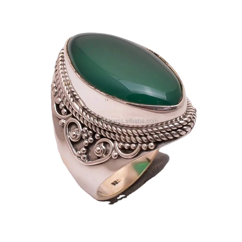 Natuurlijke Groene Onyx Ring 925 Sterling Zilveren Handgemaakte Sieraden Bulk Groothandel Zilveren Ringen Fabrikant Exporteurs