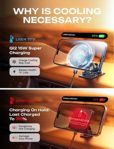 แท่นวางโทรศัพท์ในรถยนต์ LISEN <span class=keywords><strong>แบ</strong></span>บแม่เหล็กพร้อมระบบระบายความร้อนด้วยน้ำแข็ง รองรับการชาร์จไร้สาย 15W Qi2 ชาร์จเร็ว พร้อมตัวระบายความร้อนแบบเซมิคอนดักเตอร์ สำหรับรถยน<span class=keywords><strong>ต</strong></span>์และรถบรรทุก - Product Image 2
