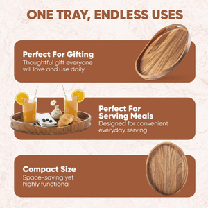 Bandeja Ovalada de Madera de Acacia con Asa, Plato Multiusos <span class=keywords><strong>para</strong></span> Frutas, Bocadillos, Desayuno en la Cama - Product Image 5