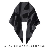 Châle triangulaire en jacquard géométrique abstrait 100 % cachemire, poncho d'hiver tricoté épais, exportateur B2B OEM