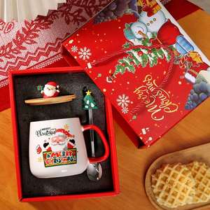 FX <b>Luxury</b> Christmas Colourful Ceramic Mug <b>Gift</b> Set Customized Shape Sticker Logo Wooden Lid Spoon Corporate Promotional <b>Gifts</b> - Product Image 1