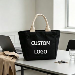 Custom Logo <b>Small</b> Black Canvas Tote <b>Bag</b> Reusable Cotton Handbag Promotional Gift Lunch <b>Bag</b> Handles Beach Customizable Size - Product Image 3