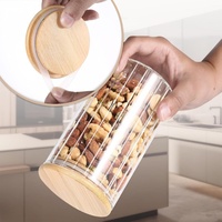 Stoples Bumbu 24OZ dengan Sendok, Stoples Kaca dengan Tutup Sendok Bambu, Wadah Dekoratif untuk Kopi, Kacang, Garam, Teh, Gula