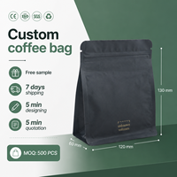 Pochettes à café personnalisées imprimées en noir mat à fond plat, différentes tailles 250g 500g 8oz 12oz 16oz avec valve et fermeture éclair