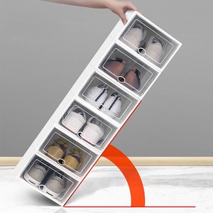Shoe <b>Box</b> <b>Storage</b> Organizer <b>Stackable</b> Foldable With Lid Rectangle White Transparent For Home Dormitory Use - Product Image 3