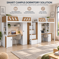 Lit superposé double en métal au design contemporain avec bureau, armoire et étagère intégrés pour dortoir scolaire, appartement, mobilier