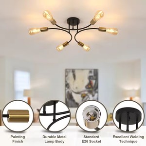 <strong>Sputnik</strong> Ceiling <strong>Light</strong> <strong>Fixture</strong> 6-<strong>Light</strong> Black and Gold Curved Shape <strong>Sputnik</strong> Chandelier Industrial Metal Semi Flush Mount Ceiling - Product Image 6
