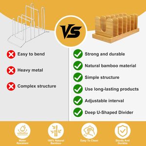Organizzatore Regolabile in Bambù per Coperchi di <span class=keywords><strong>Pentole</strong></span>, Cassetti, Ripiani per <span class=keywords><strong>Pentole</strong></span>, Taglieri, Teglie da Forno e Piatti - Product Image 2