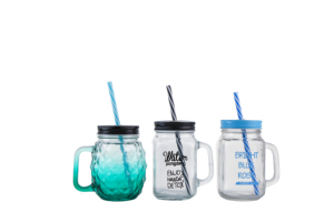 Customized Clear 16 oz 500ml Glass <strong>Wide</strong> <strong>Mouth</strong> <strong>Mason</strong> <strong>Jar</strong> with Aluminum Cap Straws and Handle for Juice Tea Soda Water - Product Image 4