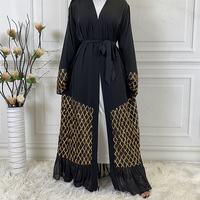 Abaya ouverte noire classique avec paillettes maille à manches longues superbe robe Abaya Kimono vêtements islamiques 1863 #