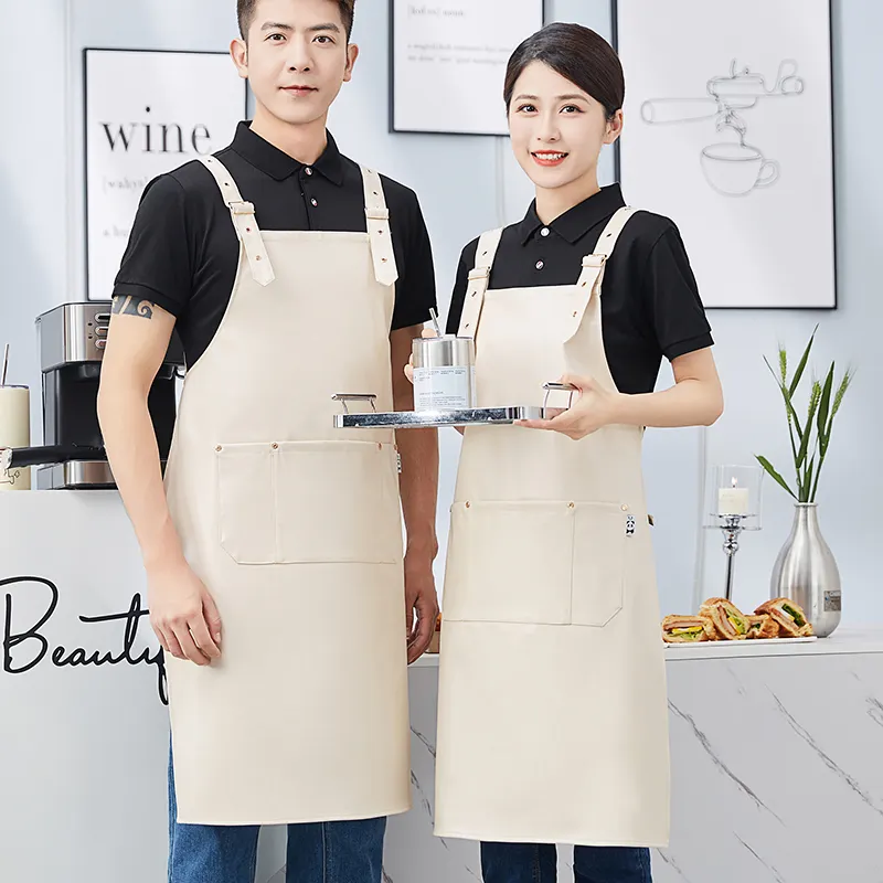 Outdoor Funny Cooking Aprons for Beauty Salon Cotton 2 Layer Pvc Waiters Uniforms for Oriental Air Restaurant