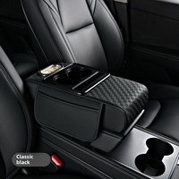 Coussin d'accoudoir de voiture en cuir gaufré quatre-en-un avec rehausseur, porte-gobelet multifonctionnel et boîte à mouchoirs, ajustement standard