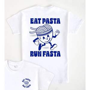 Camiseta promocional de manga corta blanca Eat Pasta Run Fasta - Product Image 1