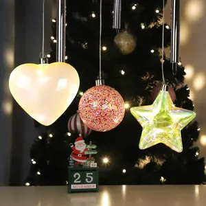 Hartvormige Kerstboom Glitter Decoratie Huis Buiten Tuin Opknoping Glas Ambachten Cordate Warm Wit Licht Decoratie