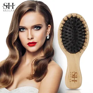 Private Label Hair Care Scalp Air Cushion Massage Comb Wooden Soft Nylon Boar Bristles Hair Brush