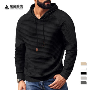 Sweat-shirt à capuche pour homme, pull décontracté avec poche, design matelassé, style américain, taille européenne, beige, manches longues - Product Image 3