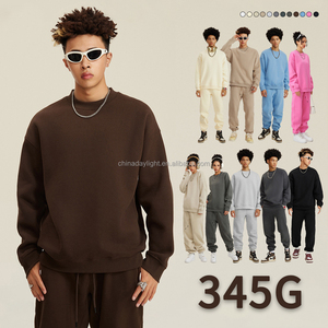 Felpa Oversize Unisex da 345gsm a Maniche Lunghe in <span class=keywords><strong>Cotone</strong></span> Termico con Girocollo per Coppia Maglietta Sportiva Vestibilità Ampia da <span class=keywords><strong>Uomo</strong></span> e Donna - Product Image 2