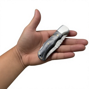 Damascus Steel Folding Pocket Knife Set with Pakka Wood Handles Straight Edge Clip Point Blade Tactical Outdoor Use - Product Image 3