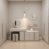 Ensemble coiffeuse économique en MDF avec miroir standard, tiroirs et tabouret simple – Personnalisation en gros disponible