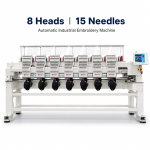 Machine à broder industrielle informatisée automatique MYSEW <span class=keywords><strong>MFGS</strong></span> 1508 à 8 têtes et 15 aiguilles pour la production en série de casquettes, jeans et t-shirts - Product Image 2