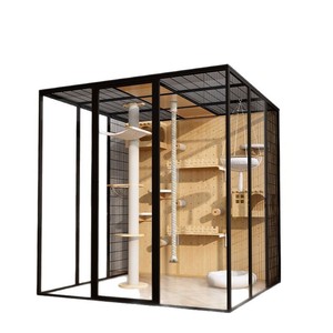 Gatto esterno di lusso Villa Super grande spazio in legno massello gabbia per gatti con lega di alluminio di lusso animale modello - Product Image 1