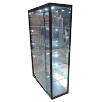 Vitrine en verre trempé avec éclairage LED, écologique, robuste, verrouillable, avec étagères réglables et fond miroir