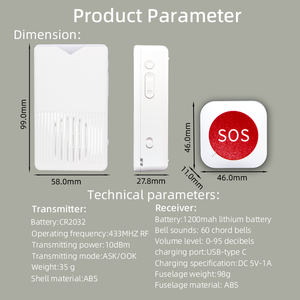 Không Dây cá nhân hệ thống báo động cho người cao tuổi 2 SOS nút 1 có thể sạc lại Receiver 7-màu LED flash rung cảnh báo IP55 - Product Image 4