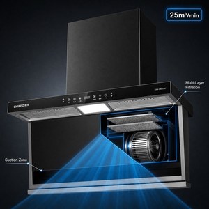 <span class=keywords><strong>Campana</strong></span> <span class=keywords><strong>extractora</strong></span> <span class=keywords><strong>plana</strong></span> de 900 mm para montaje en pared, triple succión superior y lateral, motor DC Inverter, presión estática de 1000 Pa - Product Image 5