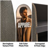 Présentoir rotatif moderne en carton FUSSEN pour vêtements et t-shirts – Présentoir de comptoir portable facile à assembler pour la vente au détail