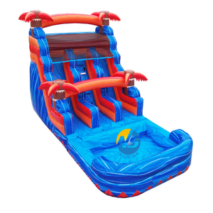 Toboggan aquatique gonflable double piste Tropical <span class=keywords><strong>Laguna</strong></span>, avec zone de saut et château gonflable, pour fêtes et jardin, toboggan aquatique humide et sec - Product Image 1