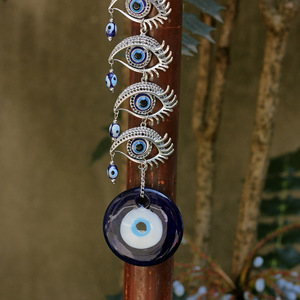 Amuleto de cuentas de 5 ojos Nazar, adorno de cristal azul, protección para el hogar, ojo malvado, colgante de pared para coche - Product Image 4