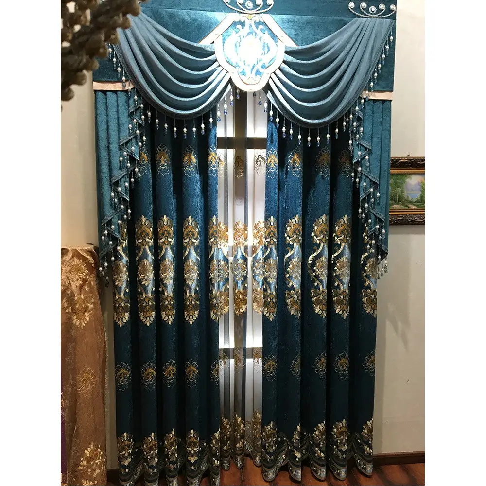 European Luxury Style Curtains Blackout Butterfly Curtain Luxury Brown with Longkong Fabric 100% Polyester Flat Window Modern