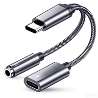 Câble convertisseur audio numérique 2-en-1 Type C 60W vers adaptateur casque auxiliaire 3,5 mm avec charge et répartiteur microphone/haut-parleur