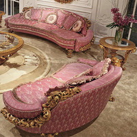 Ensemble de canapé sectionnel rose à accent français, fauteuil doré royal, style italien turc, canapé nuage, meubles pour salon