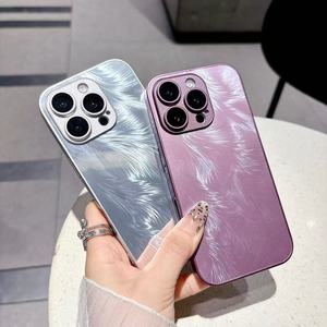 Coque de téléphone électroplaquée à motif plumes colorées, très vendue, résistante aux chutes pour iPhone 17 16 15 14 13 12 11 Pro Max - Product Image 1