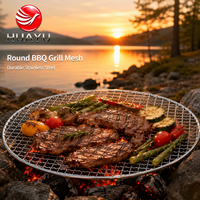 Grille de barbecue ronde en métal multi-tailles, antiadhésive, à nettoyage rapide, avec rebord, jetable, pour pique-nique en extérieur, vente en gros usine