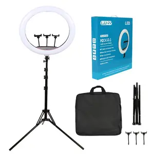 Anneau lumineux Living Steam <span class=keywords><strong>56</strong></span> <span class=keywords><strong>cm</strong></span> avec support de 1,6 m, 3 supports pour téléphone, télécommande, température de couleur réglable 22 pouces avec trépied - Product Image 1