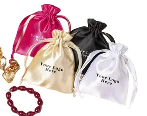 Pochettes d'emballage cadeau en satin personnalisées Boucles d'oreilles en satin de luxe Collier Bijoux Sac à cordon