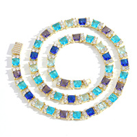 LEPAI Collier Hip-hop en Zircon Carré, Fermoir Diamanté Effet Glacé, Chaîne Tennis 7mm, Cadeau de Luxe