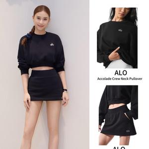 Wholesale AL0 Custom Round Neck Short <strong>Hoddies</strong> Women's Sweatshirt White T-shirt Basic Two-piece Pullover Set Oversized Hoodie - Product Image 1