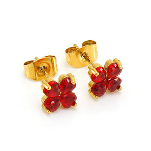 Zogxin Stud Earrings 18K Gold Plated Zircon Four Leaf Clover Women Fashion Jewelry - Product Image 5
