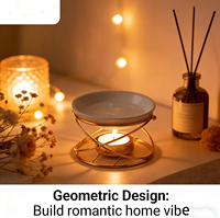 Brûleur d'huiles essentielles aromatiques non électrique en céramique et métal pour la maison au printemps, diffuseur de parfum à bougie chauffe-plat