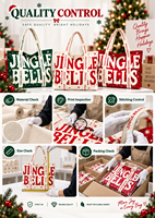Sac fourre-tout en toile grand format JC BASIC avec impression de clochettes de Noël, logo personnalisé, grande capacité, fond large, promotionnel pour les fêtes