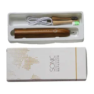 Escova de dentes elétrica de bambu, com 3 cabeças de escova de dentes sônica alimentada por vibração para limpeza profunda dos dentes e gengivas
