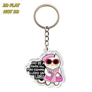 Llavero de acrílico con diseño de gato y cita en español: No sé a dónde voy, pero siempre llevo un libro, con gafas y <span class=keywords><strong>boina</strong></span> rosa, colgante duradero - Product Image 1
