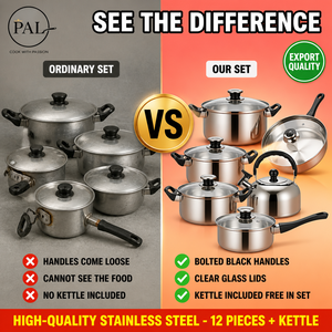 Juego de Utensilios de Cocina de Acero Inoxidable Ecológico Multifuncional PAL de 12 Piezas con Tapas de Vidrio, Incluye Olla para Sopa y Sartenes - Product Image 2