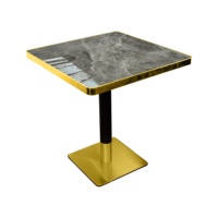 Meubles de restaurant commerciaux de luxe, table à manger carrée en marbre noir, base en métal, petite table de café, bistrot, hôtel